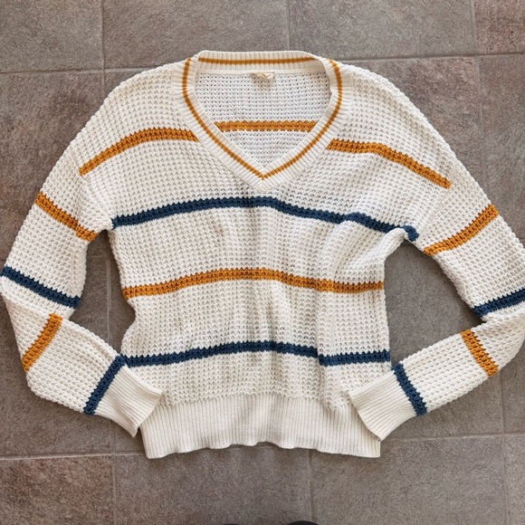 Hem & Thread Sweaters - Hem & Thread V-Neck Striped Knit Sweater 100% Cotton Size Medium